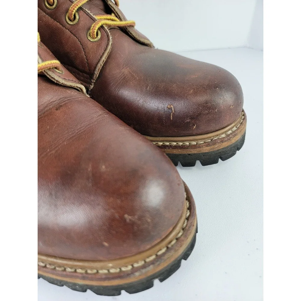 Vintage 90s Red Wing Logger Boots 8 EE Brown Steel Toe 2218 ANSI Z41 PT91 Vibram